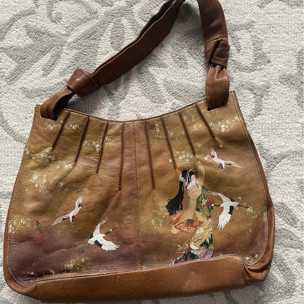 Artistic Brown Leather Shoulder Bag